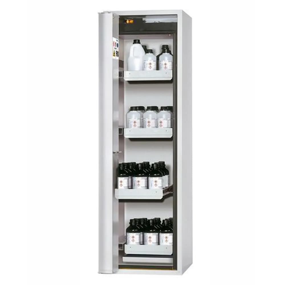 asecos® - asecos Feuerbeständiger Gefahrstoffschrank, 4 Auszugswannen, Türanschlag links, grau, Tiefe 749 mm
