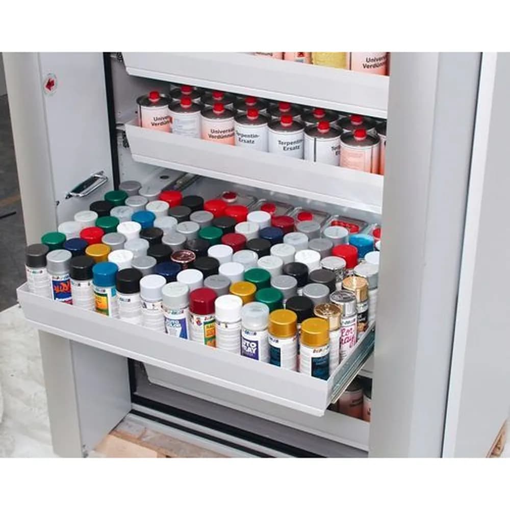 asecos® - asecos Feuerbeständiger Gefahrstoffschrank "touch-less", 4 Auszugswannen, Türanschlag links, grau