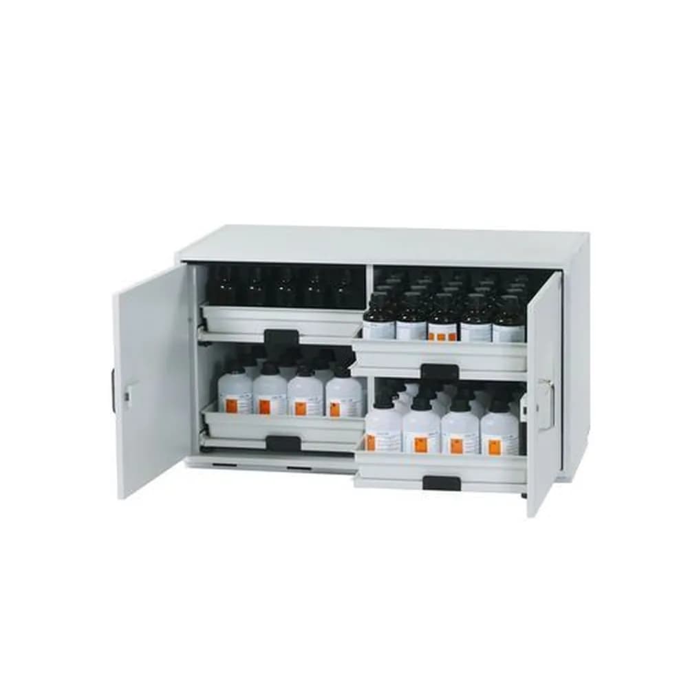 asecos® - Säuren- und Laugenschrank SL 114 mit 2-flügeliger Tür und 4 Auszugswannen