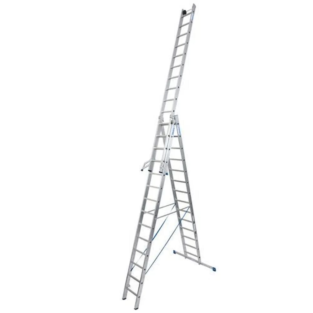 KRAUSE® - Vielzweckleiter aus Aluminium, mit 2 Wandlaufrollen, 3 x 14 Sprossen