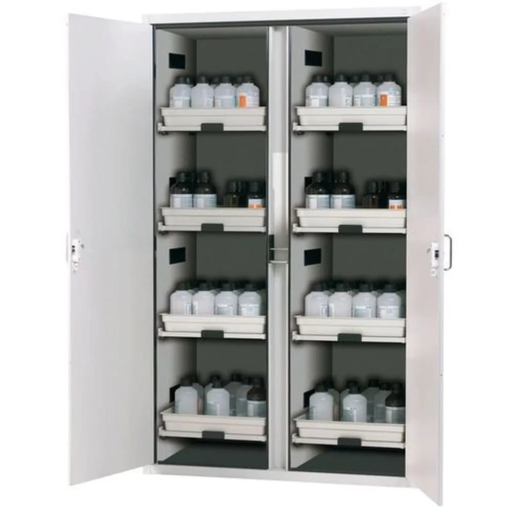 asecos® - Säuren- und Laugenschrank SL 1208 mit 2-flügliger Tür und 8 Auszugswannen