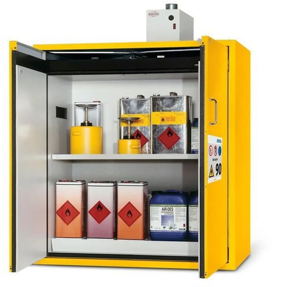 asecos® - Feuerbeständiger Gefahrstoffschrank G 1200-FP "one touch", mit Flügeltüren, gelb