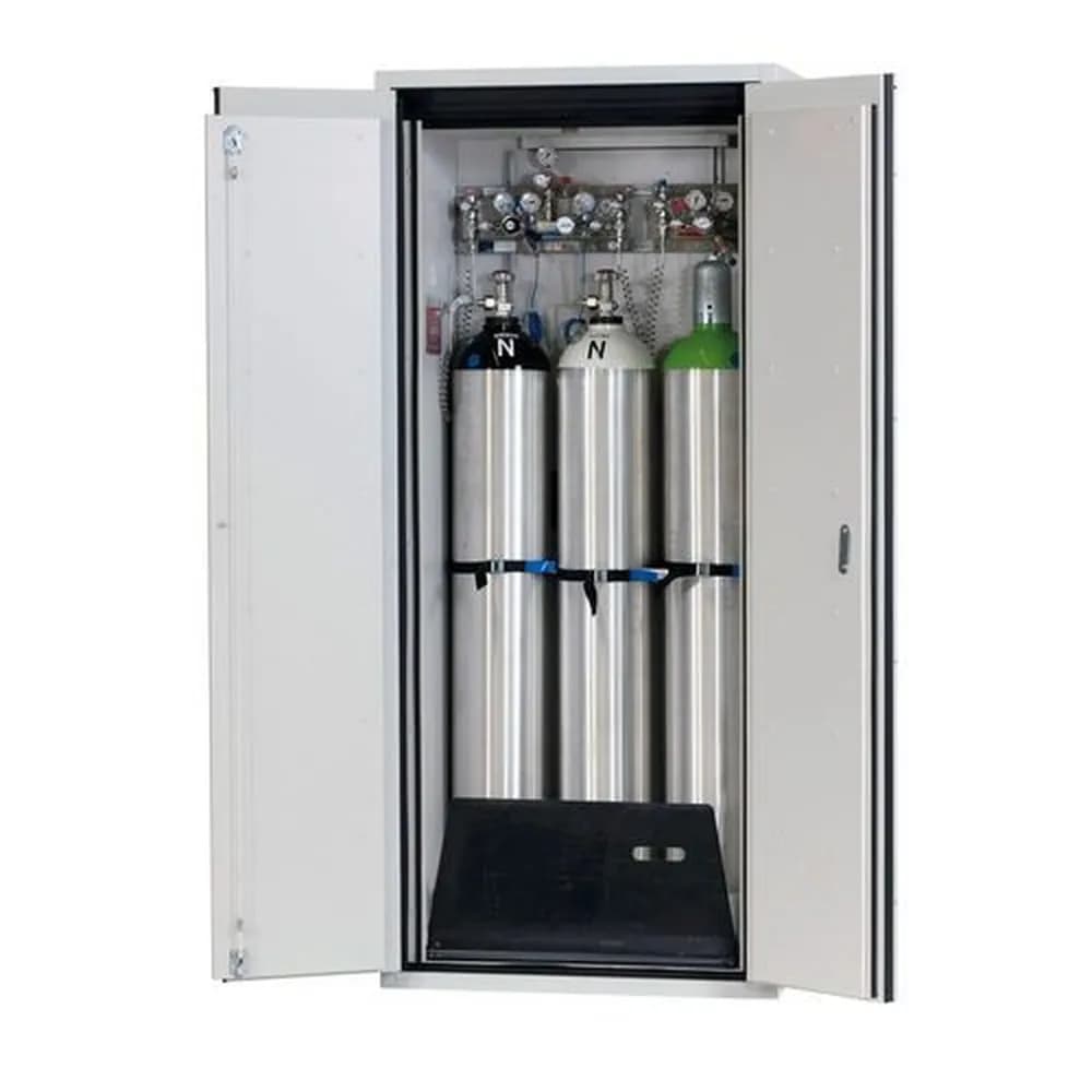 asecos® - asecos Gasflaschenschrank feuerbeständig G90, 3 x 50 l Flaschen, B 900 mm, 2-flügelige Tür, grau
