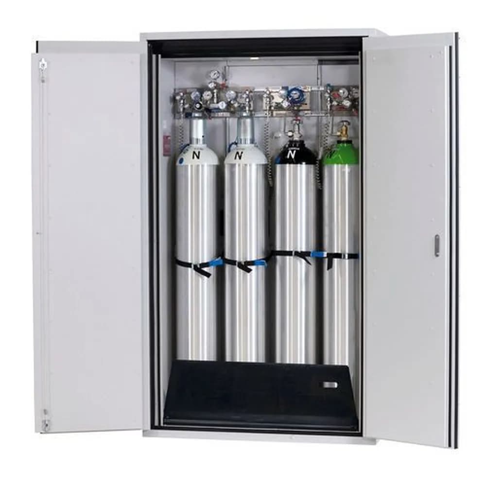 asecos® - asecos Gasflaschenschrank feuerbeständig G90, 4 x 50 l Flaschen, B 1200 mm, 2-flügelige Tür, grau