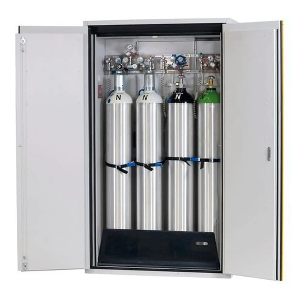 asecos® - asecos Gasflaschenschrank feuerbeständig G90, 4 x 50 l Flaschen, B 1200 mm,2-flügelige Tür,grau/gelb