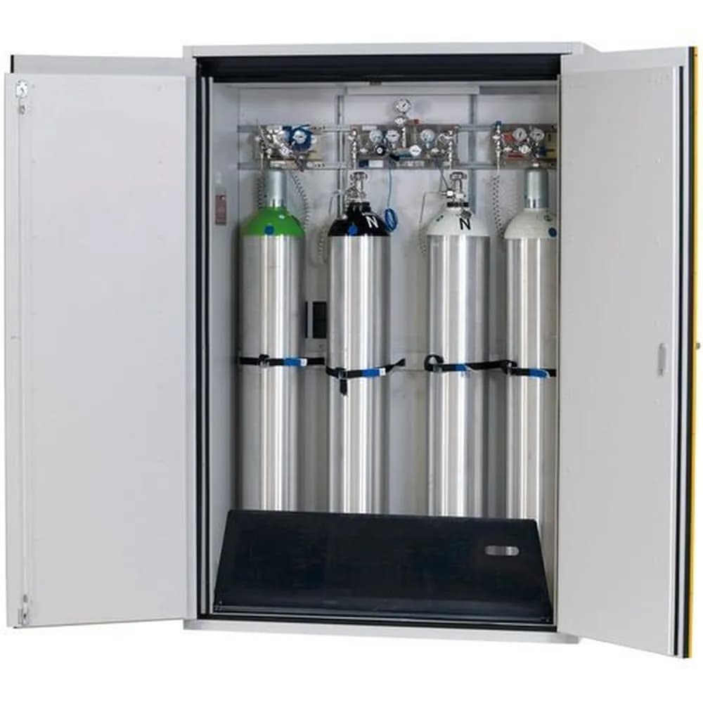 asecos® - asecos Gasflaschenschrank feuerbeständig G90, 4 x 50 l Flaschen, B 1400 mm,2-flügelige Tür,grau/gelb