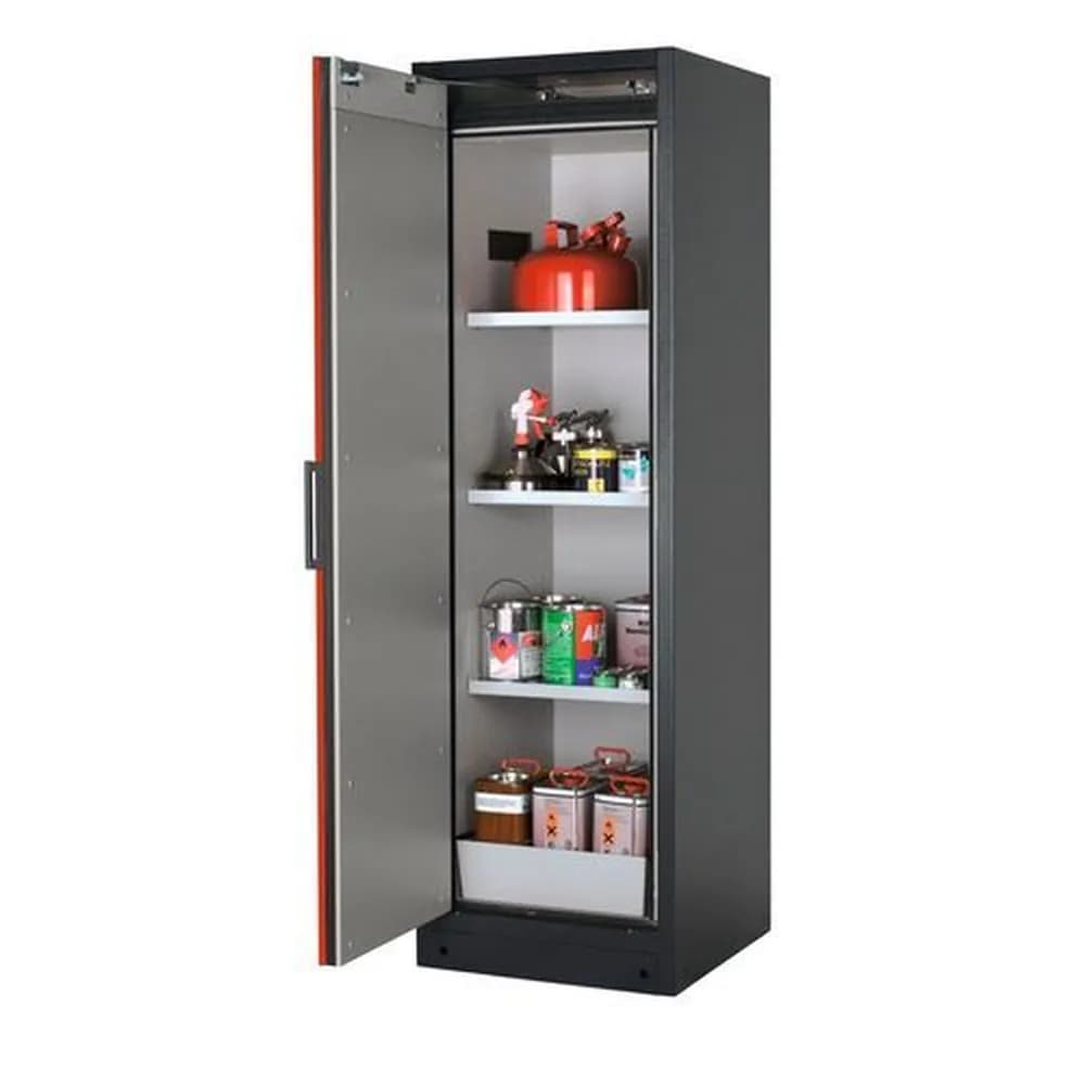 asecos® - asecos Feuerbeständiger Gefahrstoffschrank Select W-63L, 3 Einlegeböden, Tür rot (links)