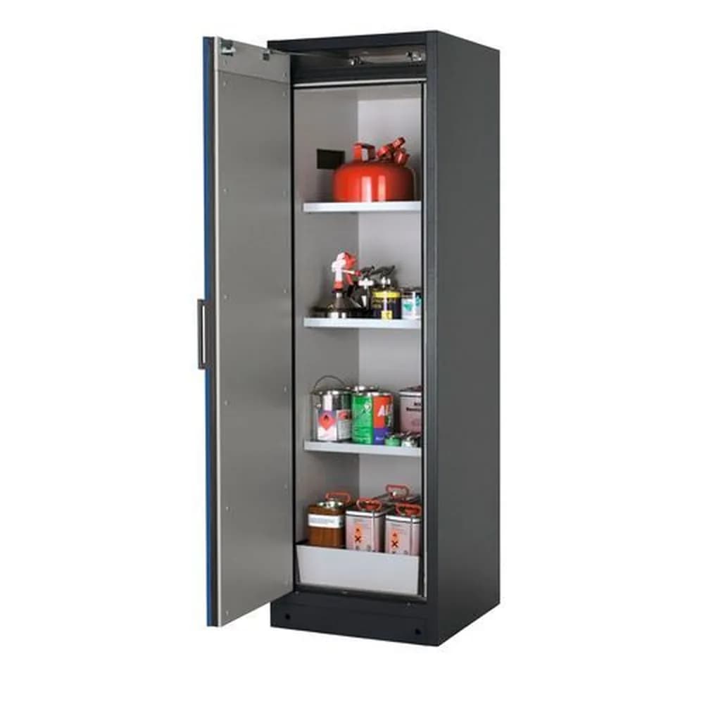 asecos® - asecos Feuerbeständiger Gefahrstoffschrank Select W-63L, 3 Einlegeböden, Tür blau (links)