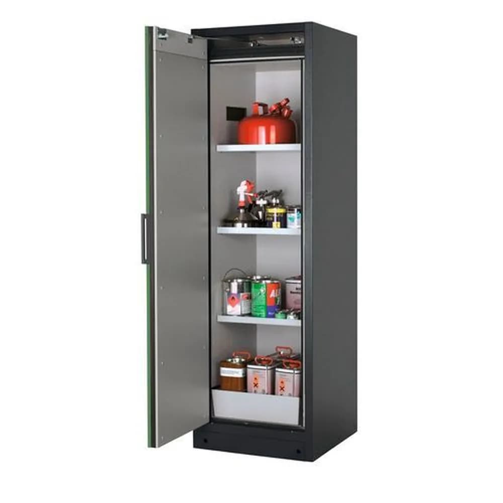 asecos® - asecos Feuerbeständiger Gefahrstoffschrank Select W-63L, 3 Einlegeböden, Tür grün (links)
