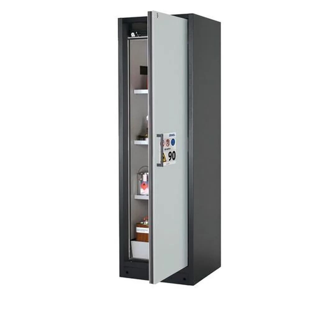 asecos® - asecos Feuerbeständiger Gefahrstoffschrank Select FM W-63R, 3 Einlegeböden, Tür grau (rechts)
