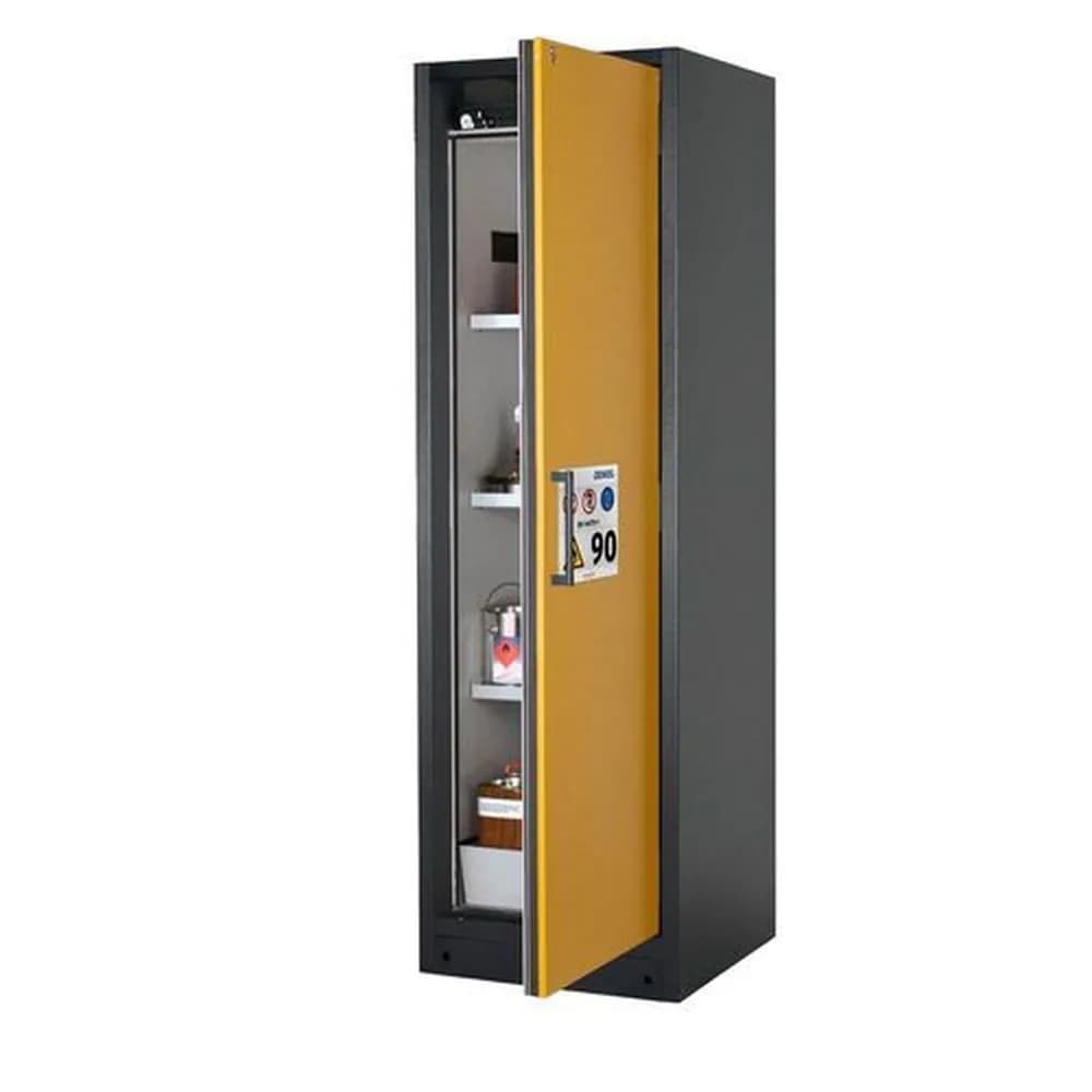 asecos® - asecos Feuerbeständiger Gefahrstoffschrank Select W-63R, 3 Einlegeböden, Tür gelb (rechts)