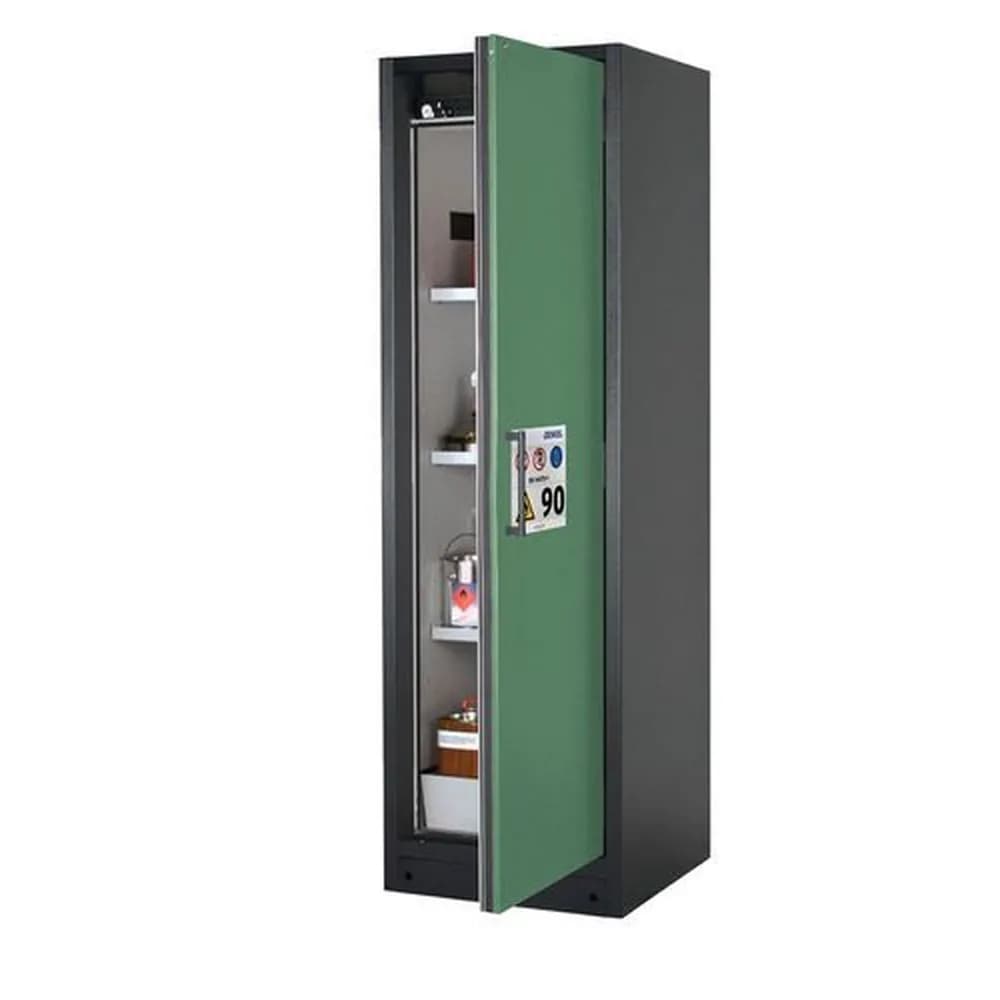 asecos® - asecos Feuerbeständiger Gefahrstoffschrank Select W-63R, 3 Einlegeböden, Tür grün (rechts)