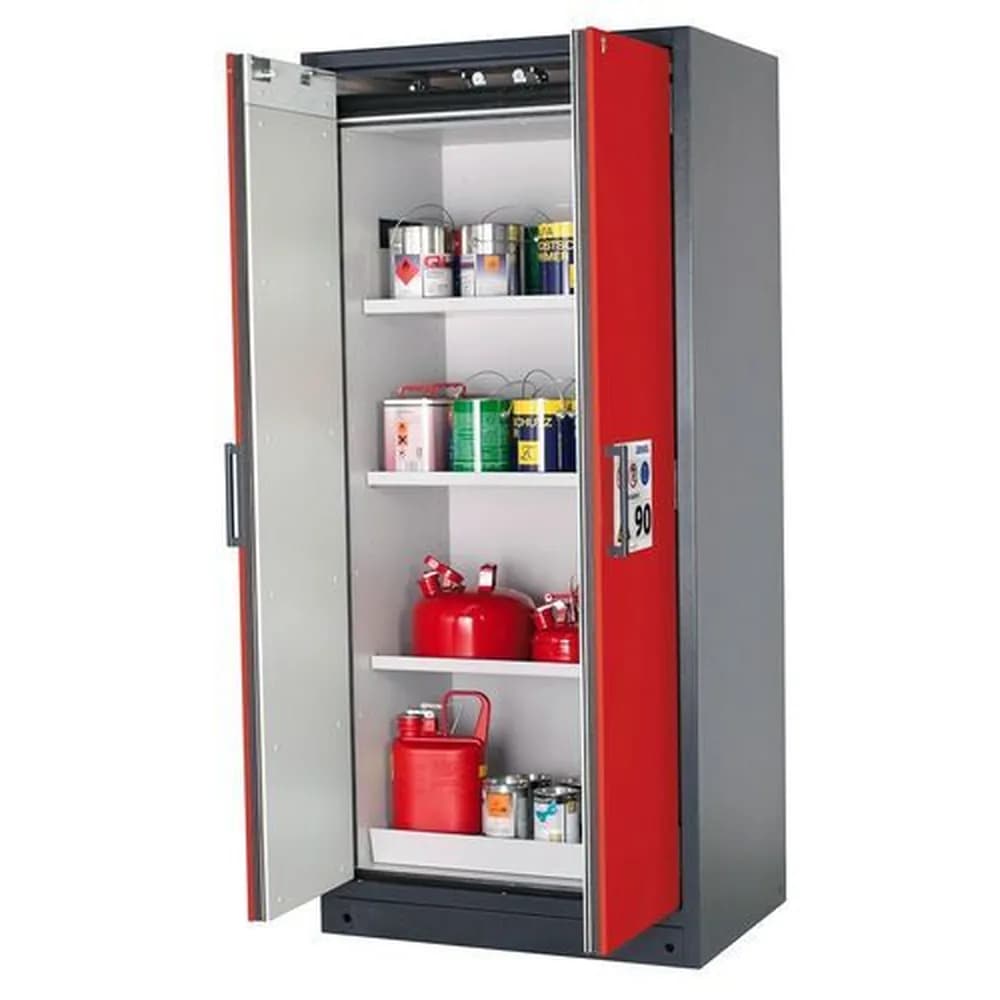 asecos® - Feuerbeständiger Gefahrstoffschrank Select W-93, 3 Einlegeböden, Türen rot