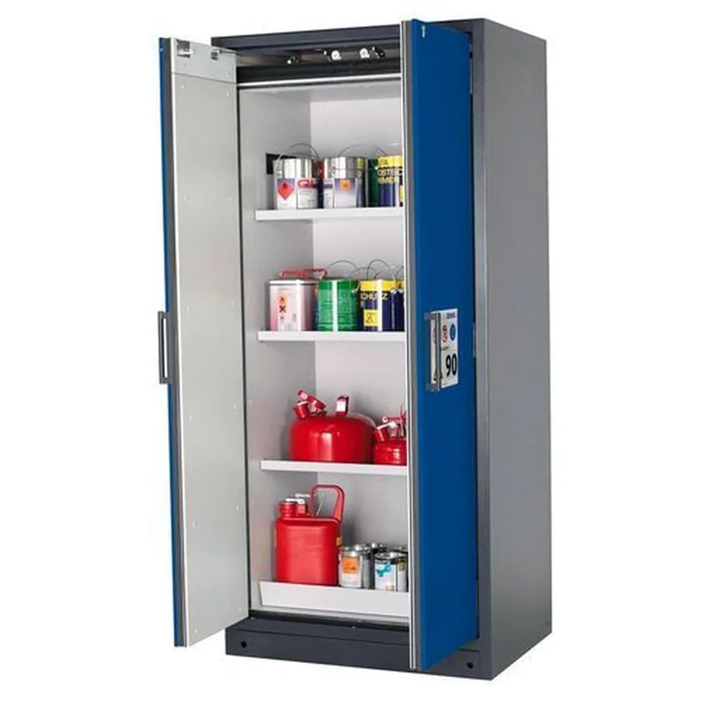 asecos® - Feuerbeständiger Gefahrstoffschrank Select W-93, 3 Einlegeböden, Türen blau