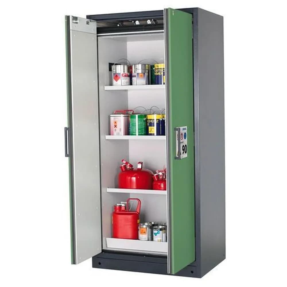 asecos® - asecos Feuerbeständiger Gefahrstoffschrank Select W-93-O "one touch", 3 Einlegeböden, Türen grün