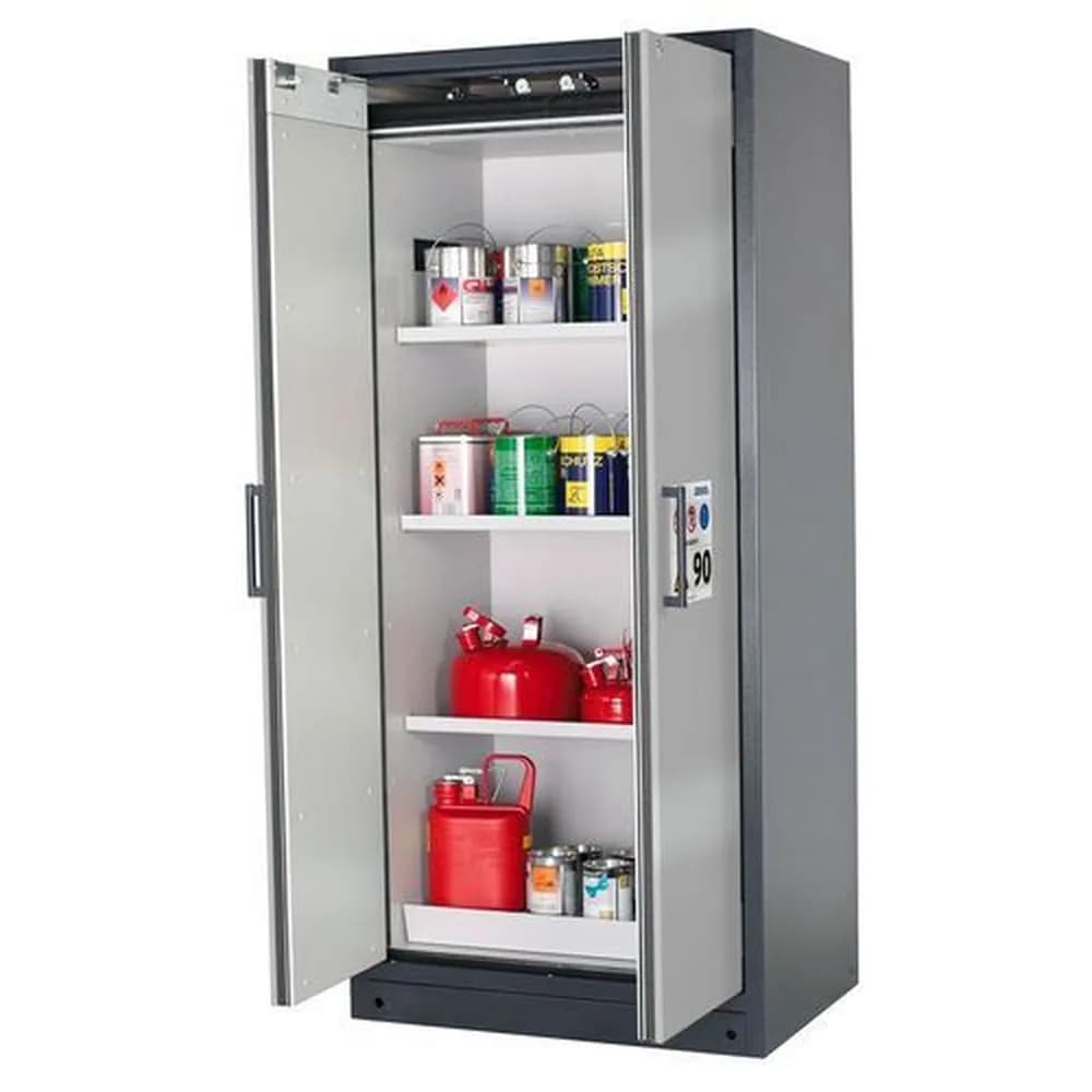 asecos® - asecos Feuerbeständiger Gefahrstoffschrank Select W-93-O "one touch", 3 Einlegeböden, Türen silber