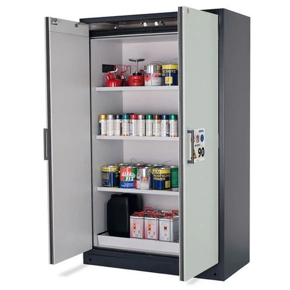 asecos® - asecos Feuerbeständiger Gefahrstoffschrank Select W-123-O "one touch", 3 Einlegeböden, Türen grau