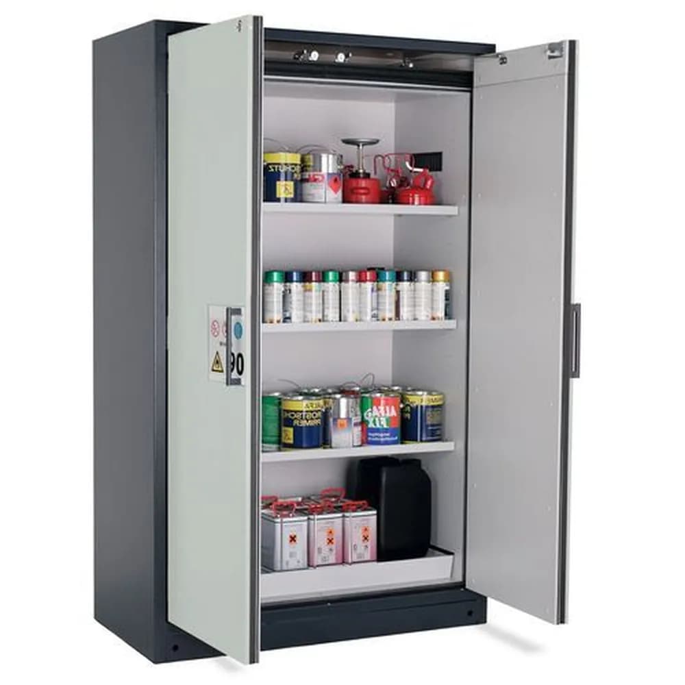 asecos® - Feuerbeständiger Gefahrstoffschrank Select FM W-123, 3 Einlegeböden, Türen grau