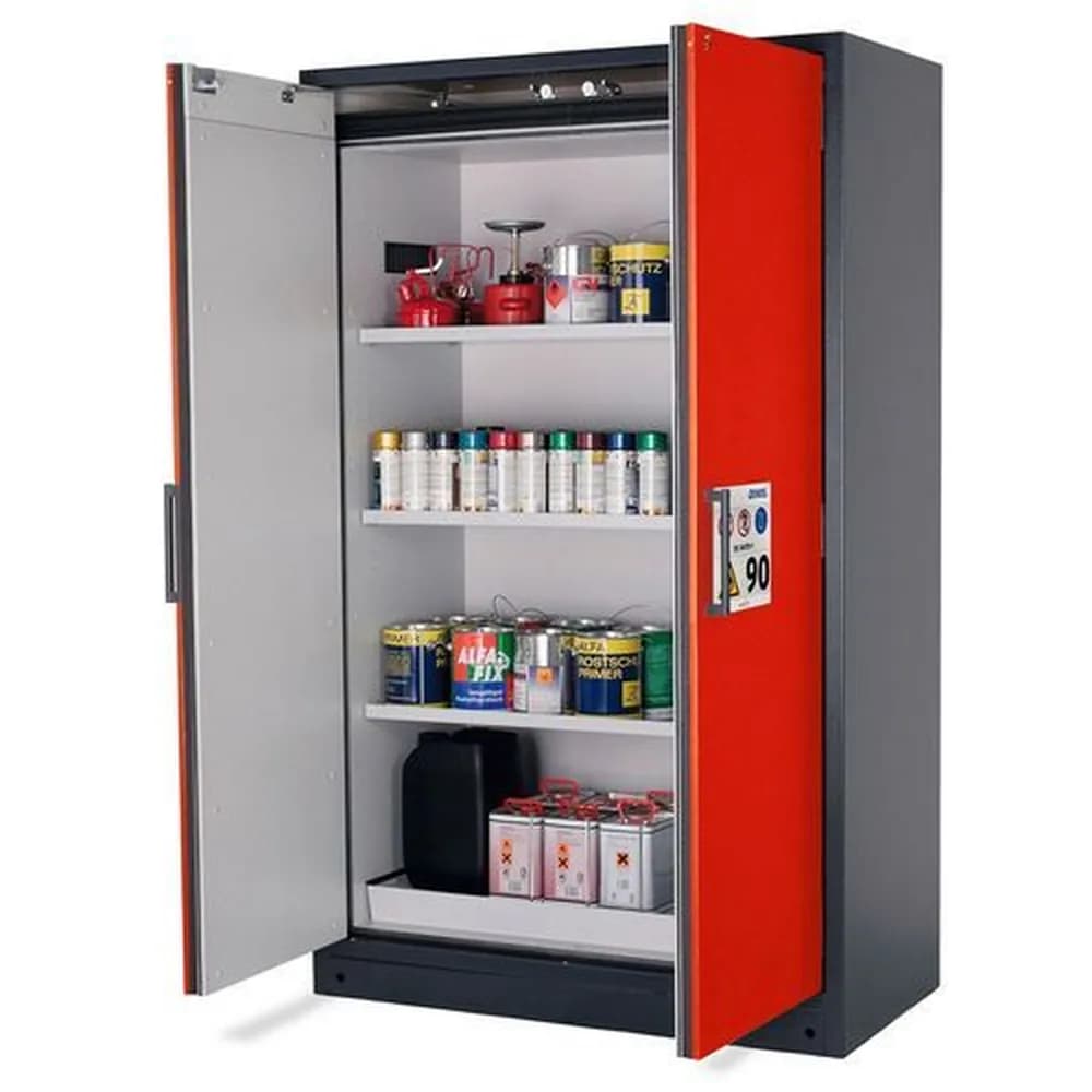 asecos® - asecos Feuerbeständiger Gefahrstoffschrank Select W-123-O "one touch", 3 Einlegeböden, Türen rot