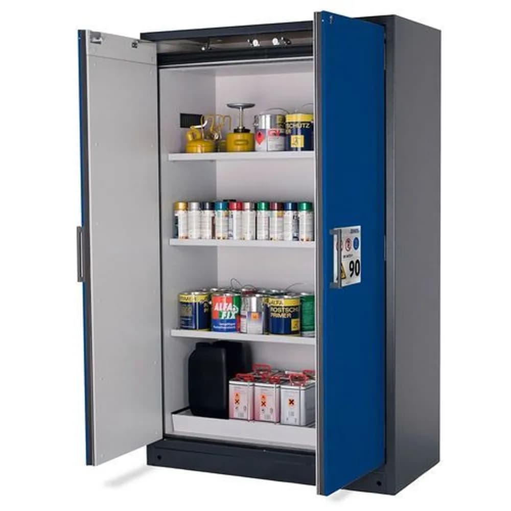 asecos® - asecos Feuerbeständiger Gefahrstoffschrank Select W-123-O "one touch", 3 Einlegeböden, Türen blau