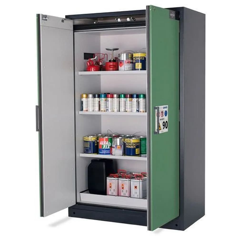 asecos® - Feuerbeständiger Gefahrstoffschrank Select W-123, 3 Einlegeböden, Türen grün