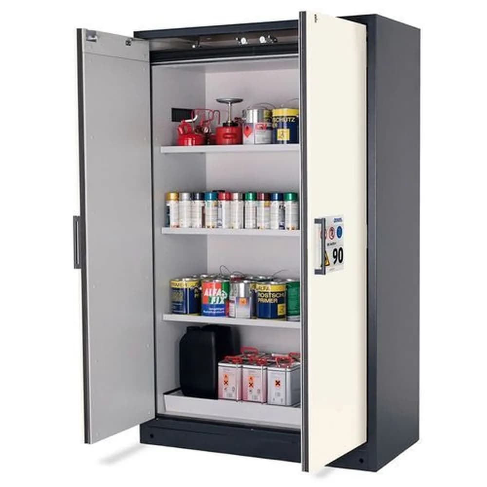asecos® - asecos Feuerbeständiger Gefahrstoffschrank Select W-123-O "one touch", 3 Einlegeböden, Türen weiß
