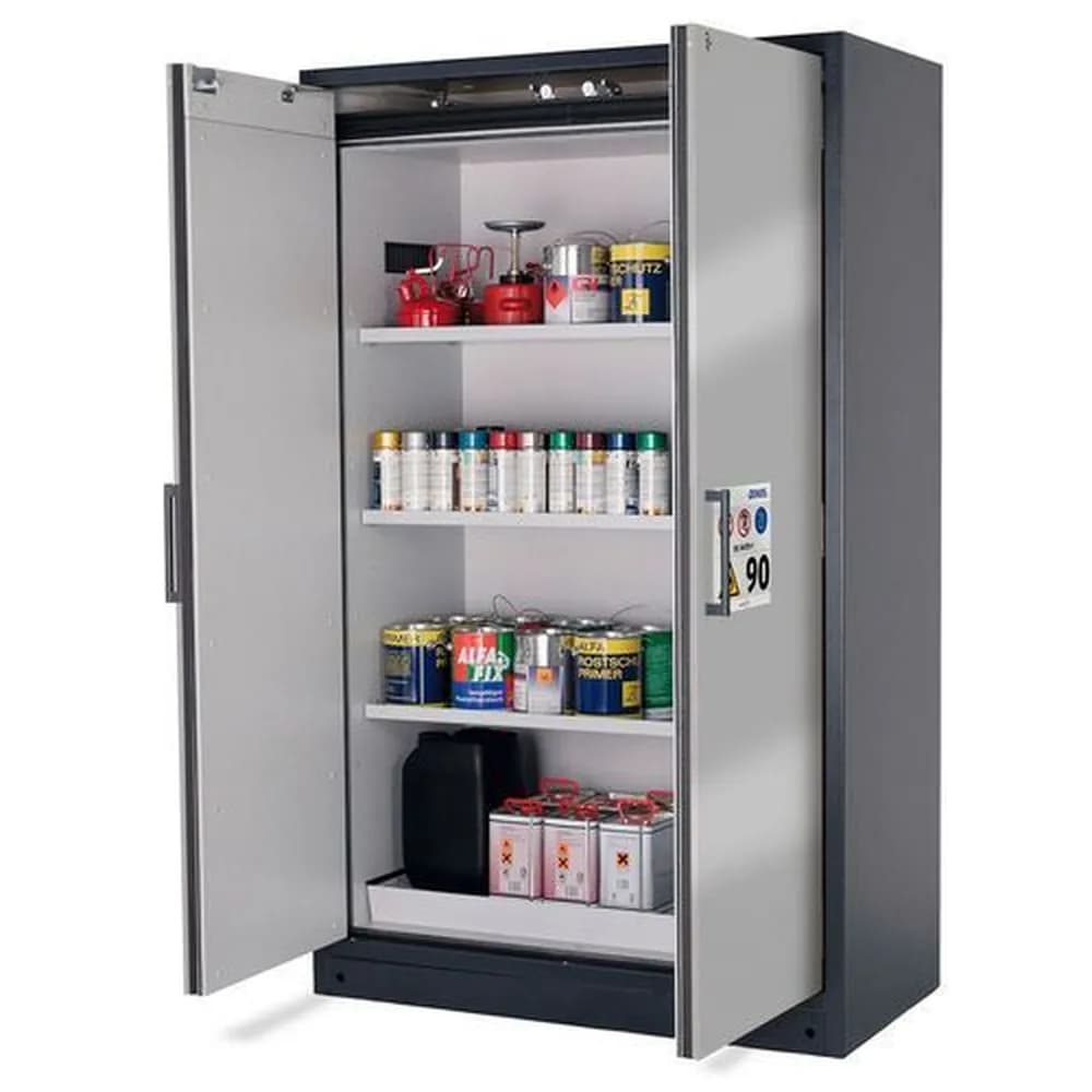 asecos® - asecos Feuerbeständiger Gefahrstoffschrank Select W-123-O "one touch", 3 Einlegeböden, Türen silber