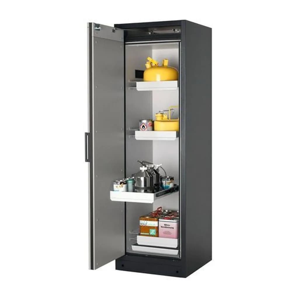 asecos® - asecos Feuerbeständiger Gefahrstoffschrank Select W-64L-O "one touch", 4 Auszugswannen, Tür grau