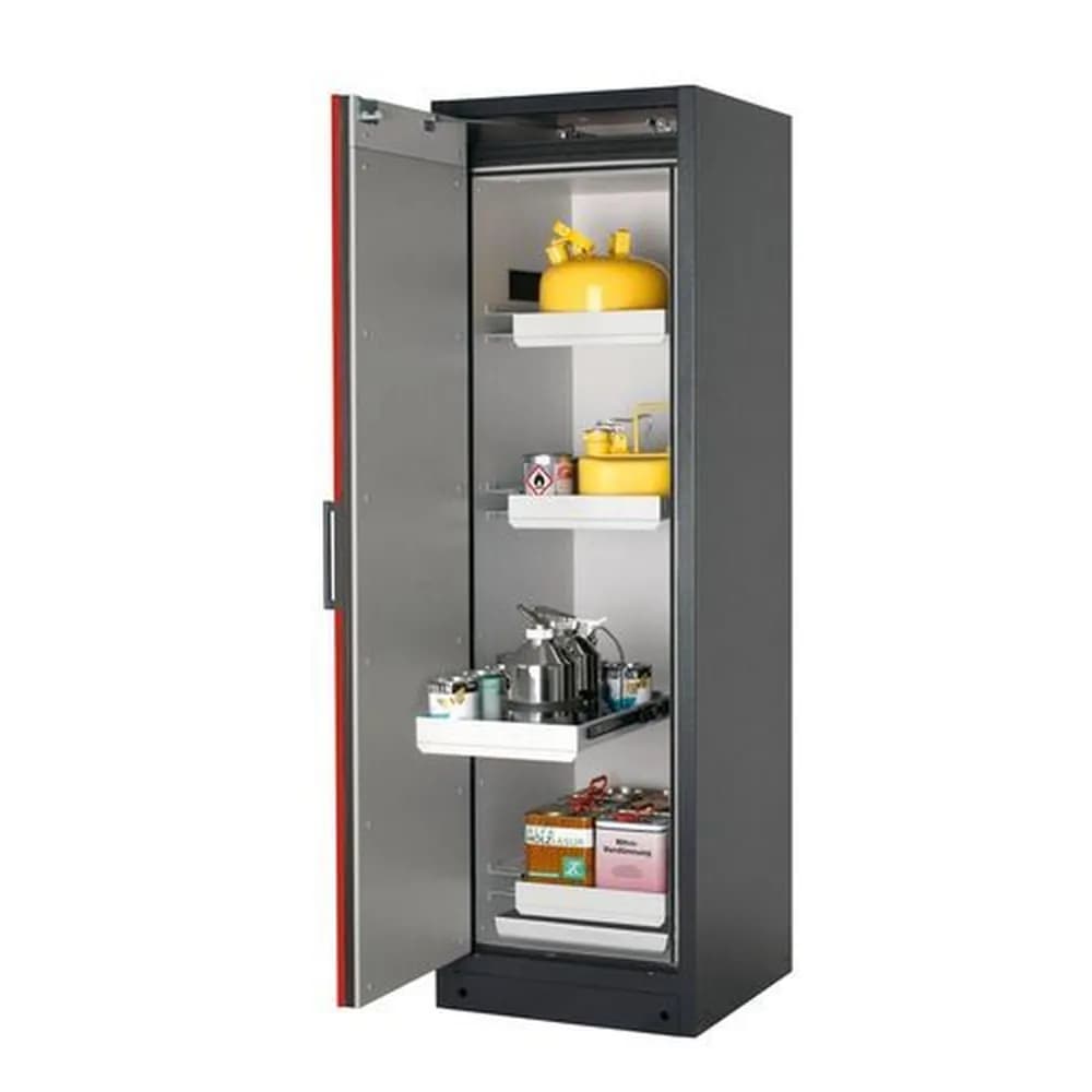 asecos® - asecos Feuerbeständiger Gefahrstoffschrank Select W-64L, 4 Auszugswannen, Tür rot (links)