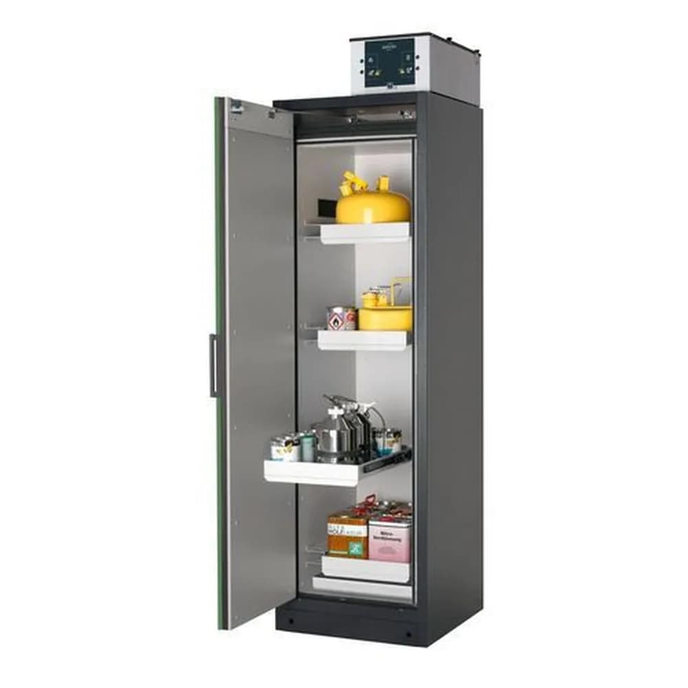 asecos® - asecos Feuerbeständiger Gefahrstoffschrank Select W-64L-O "one touch", 4 Auszugswannen, Tür grün