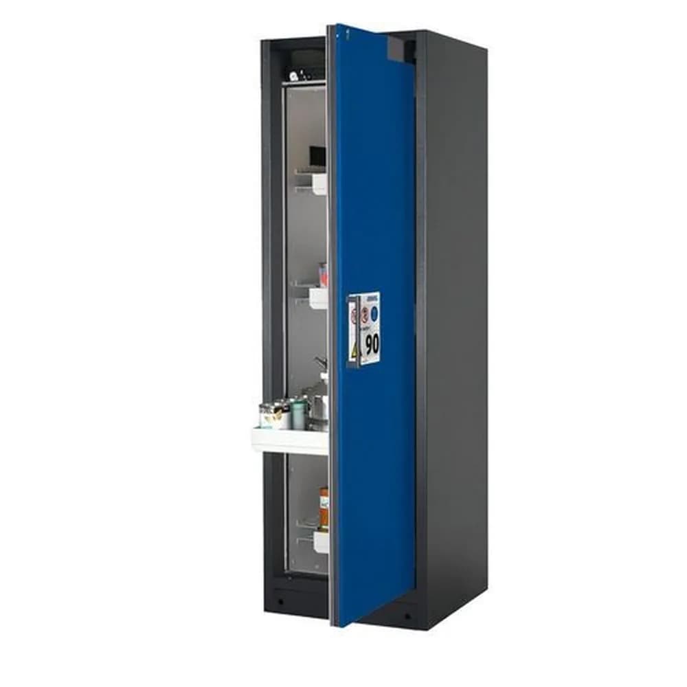 asecos® - asecos Feuerbeständiger Gefahrstoffschrank Select W-64R, 4 Auszugswannen, Tür blau (rechts)