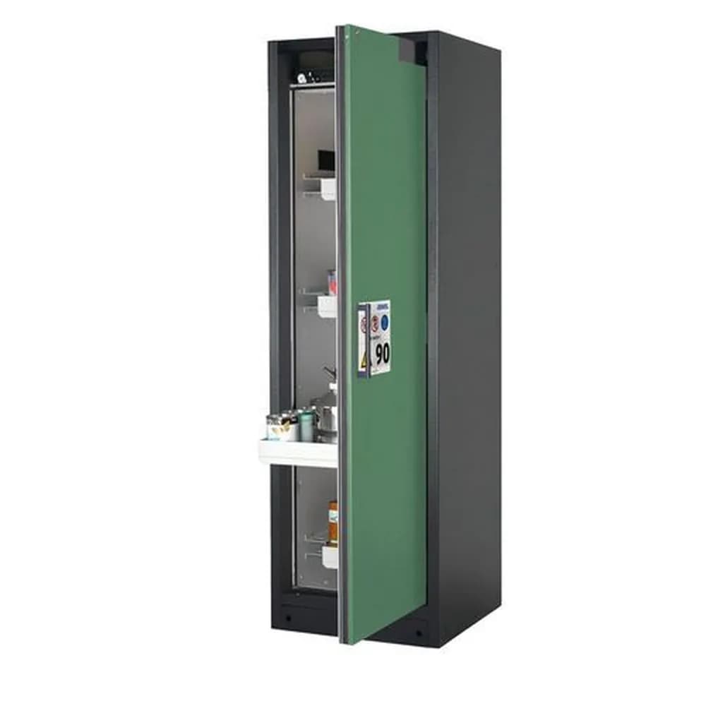 asecos® - asecos Feuerbeständiger Gefahrstoffschrank Select W-64R-O "one touch", 4 Auszugswannen, Tür grün