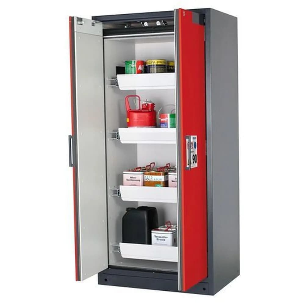 asecos® - Feuerbeständiger Gefahrstoffschrank Select W-94, 4 Auszugswannen, Türen rot