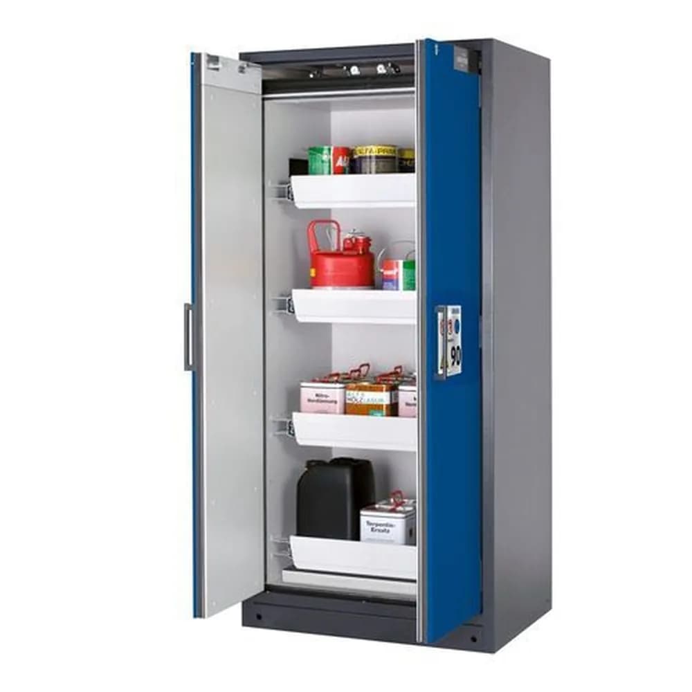 asecos® - Feuerbeständiger Gefahrstoffschrank Select W-94, 4 Auszugswannen, Türen blau