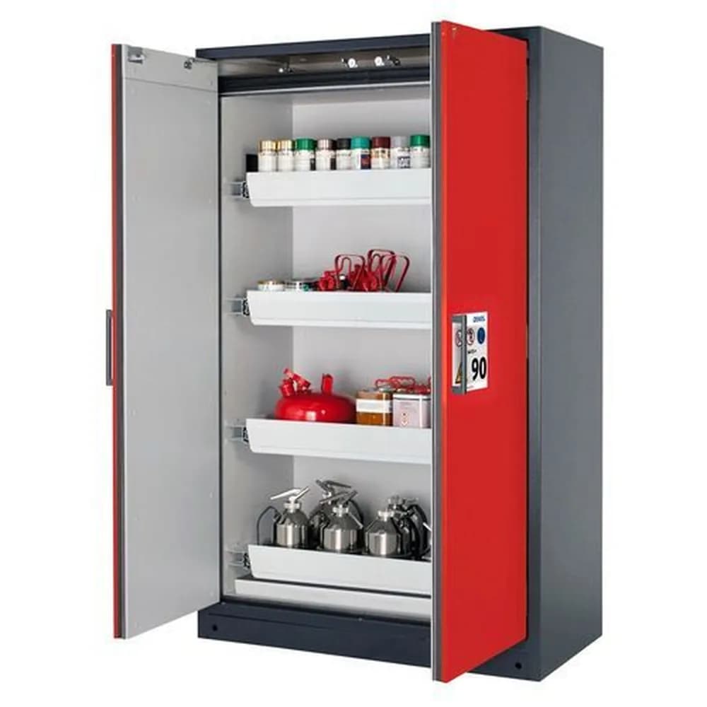 asecos® - Feuerbeständiger Gefahrstoffschrank Select W-124, 4 Auszugswannen, Türen rot