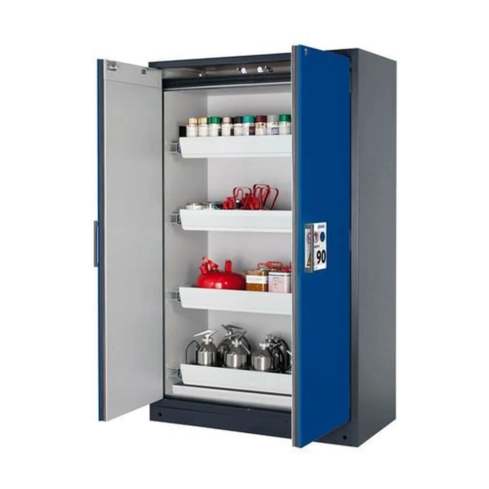 asecos® - Feuerbeständiger Gefahrstoffschrank Select W-124, 4 Auszugswannen, Türen blau