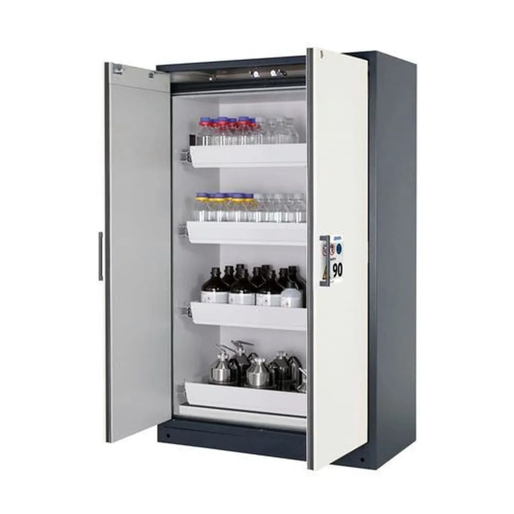asecos® - Feuerbeständiger Gefahrstoffschrank Select W-124, 4 Auszugswannen, Türen weiß