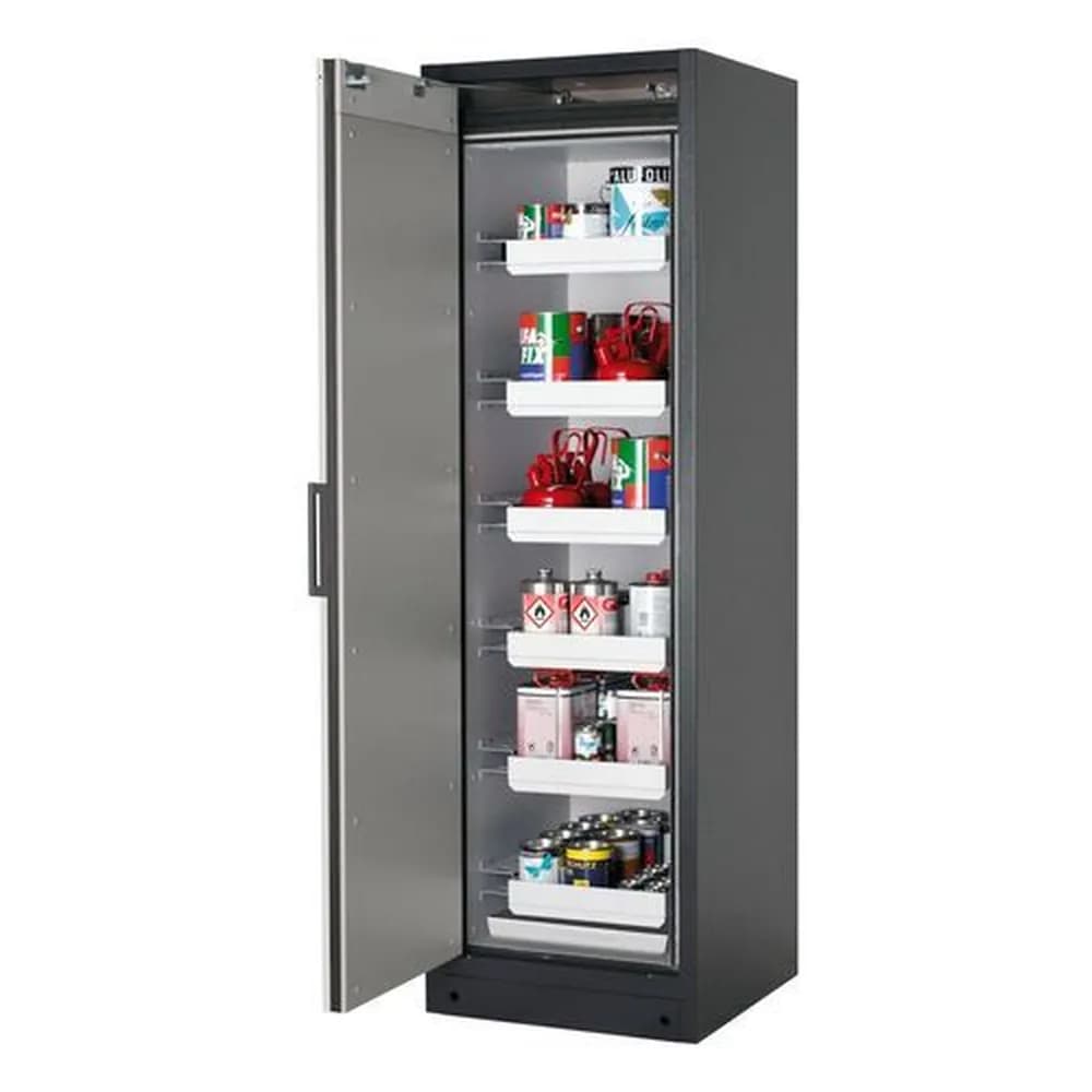 asecos® - asecos Feuerbeständiger Gefahrstoffschrank Select W-66L-O "one touch", 6 Auszugswannen, Tür grau