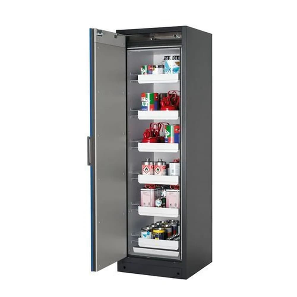 asecos® - asecos Feuerbeständiger Gefahrstoffschrank Select W-66L-O "one touch", 6 Auszugswannen, Tür blau