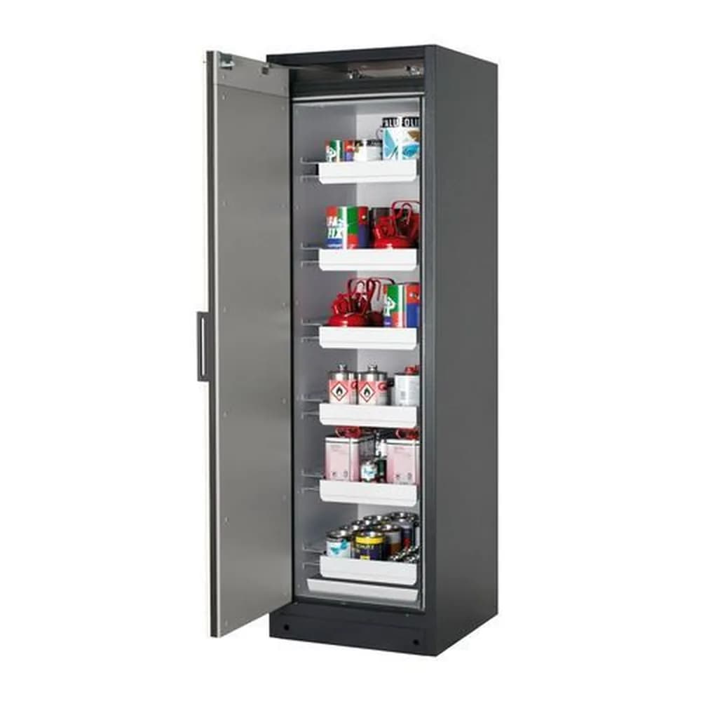 asecos® - asecos Feuerbeständiger Gefahrstoffschrank Select W-66L, 6 Auszugswannen, Tür weiß (links)