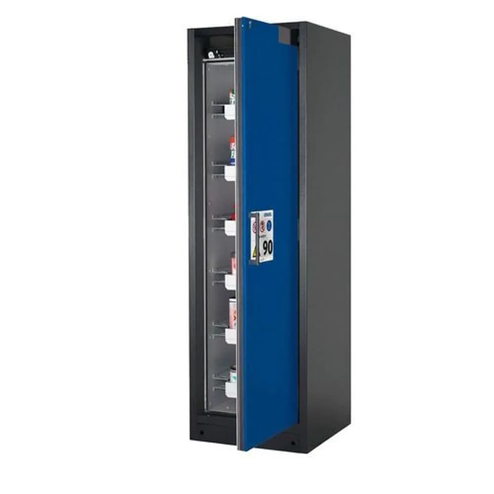 asecos® - asecos Feuerbeständiger Gefahrstoffschrank Select W-66R, 6 Auszugswannen, Tür blau (rechts)