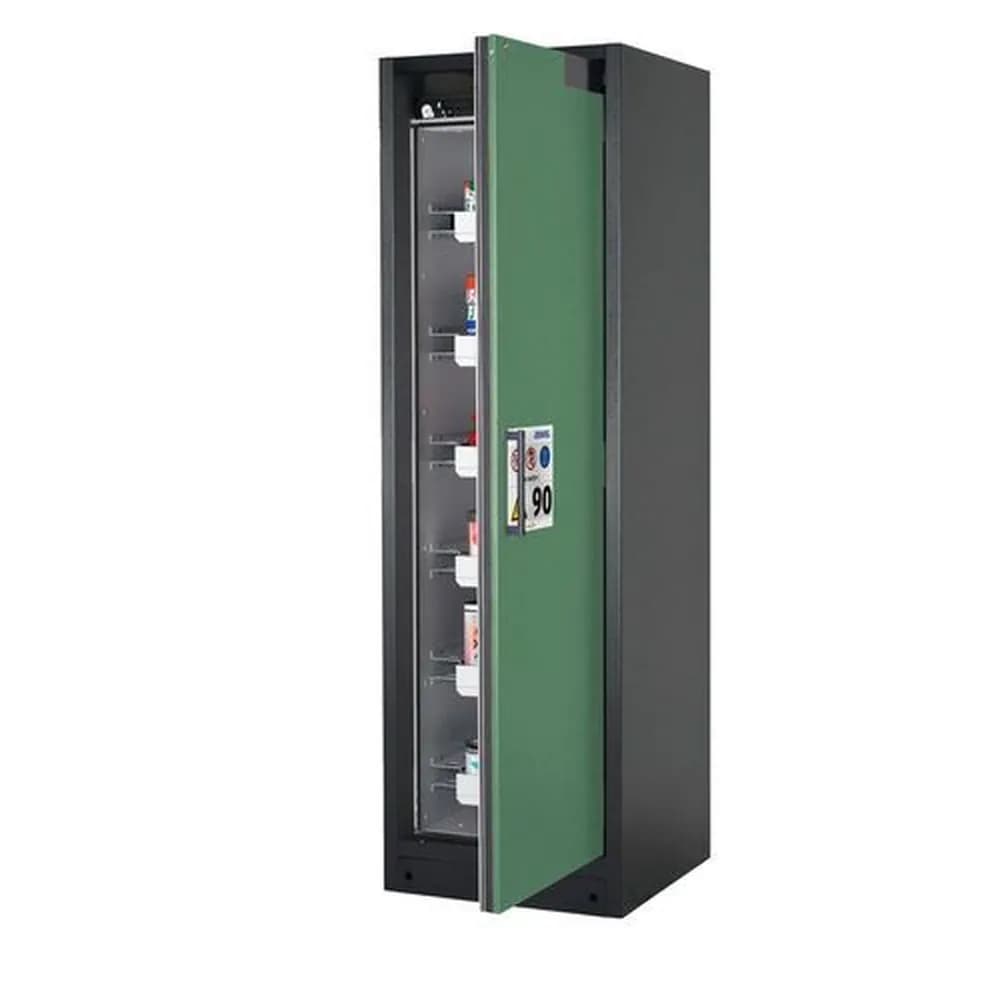 asecos® - asecos Feuerbeständiger Gefahrstoffschrank Select W-66R, 6 Auszugswannen, Tür grün (rechts)