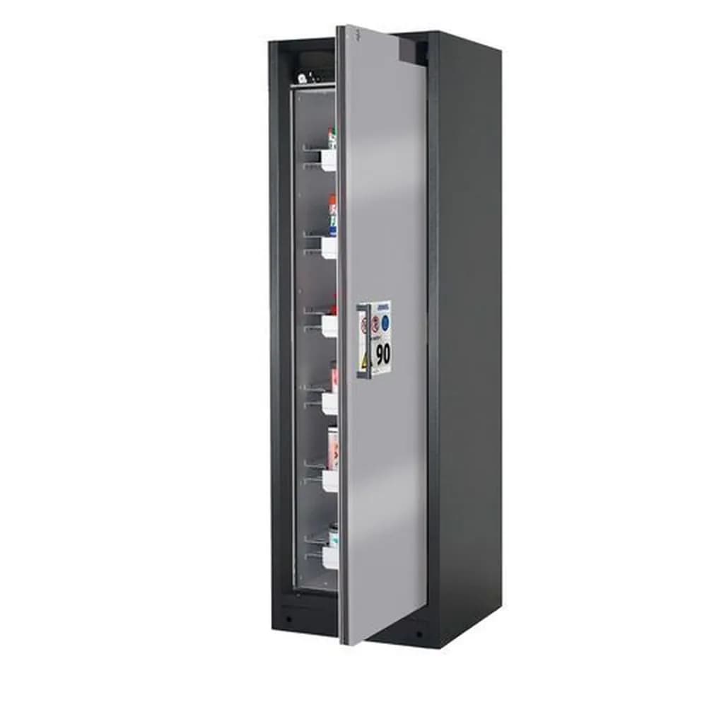 asecos® - asecos Feuerbeständiger Gefahrstoffschrank Select W-66R-O "one touch", 6 Auszugswannen, Tür silber
