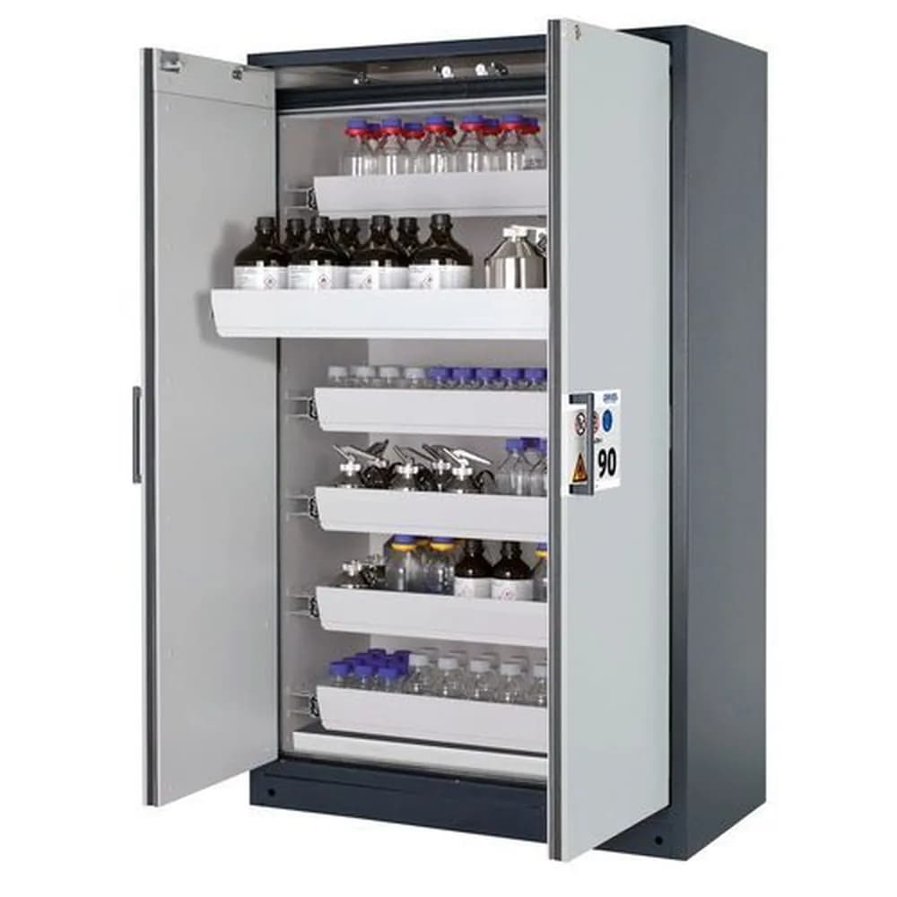 asecos® - asecos Feuerbeständiger Gefahrstoffschrank Select W-126-O "one touch", 6 Auszugswannen, Türen grau