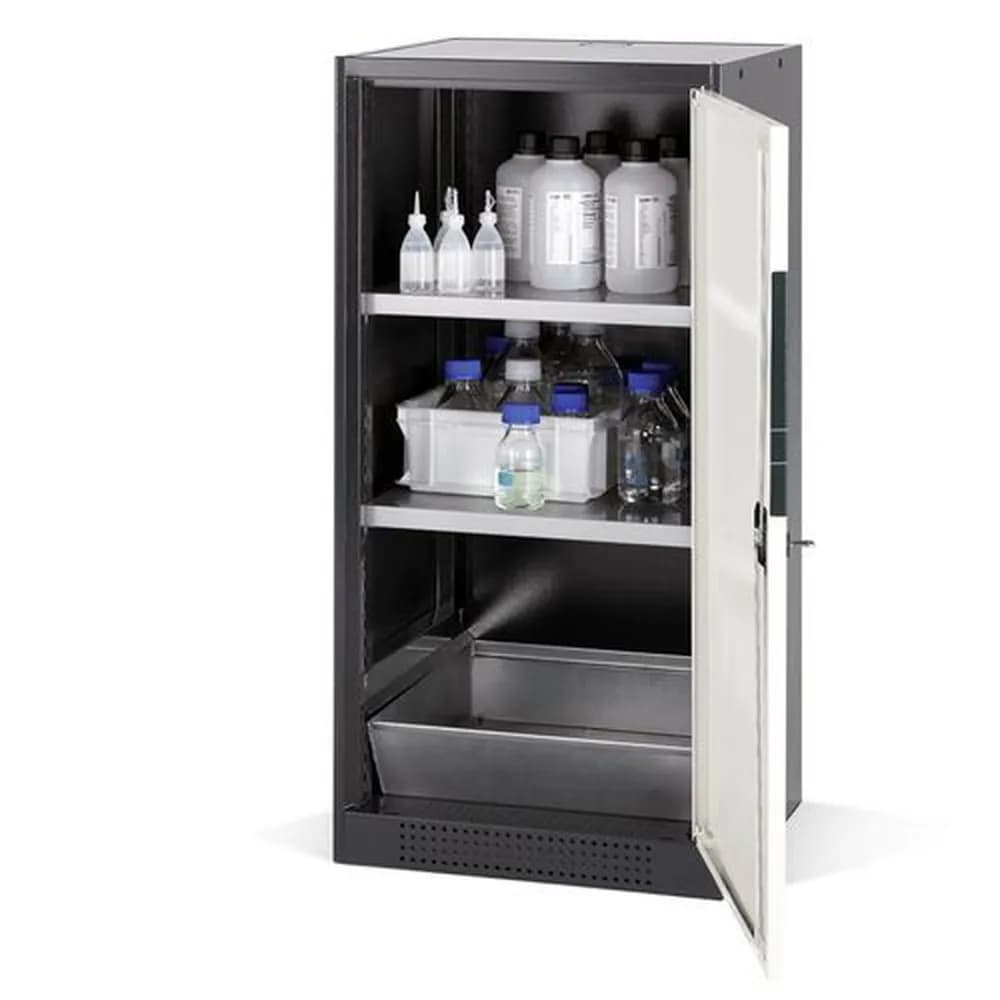 asecos® - asecos Chemikalienschrank Systema CS-52R, Korpus anthrazit, weiss, 2 Einlegeböden und Bodenwanne