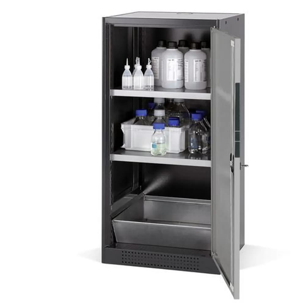 asecos® - asecos Chemikalienschrank Systema CS-52R, Korpus anthrazit, silber, 2 Einlegeböden und Bodenwanne