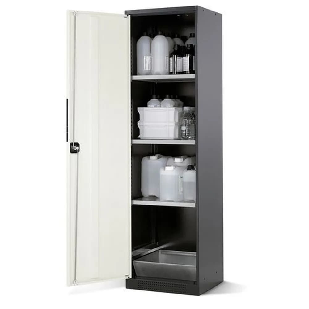 asecos® - asecos Chemikalienschrank Systema CS-53L, Korpus anthrazit, weiss, 3 Einlegeböden und Bodenwanne