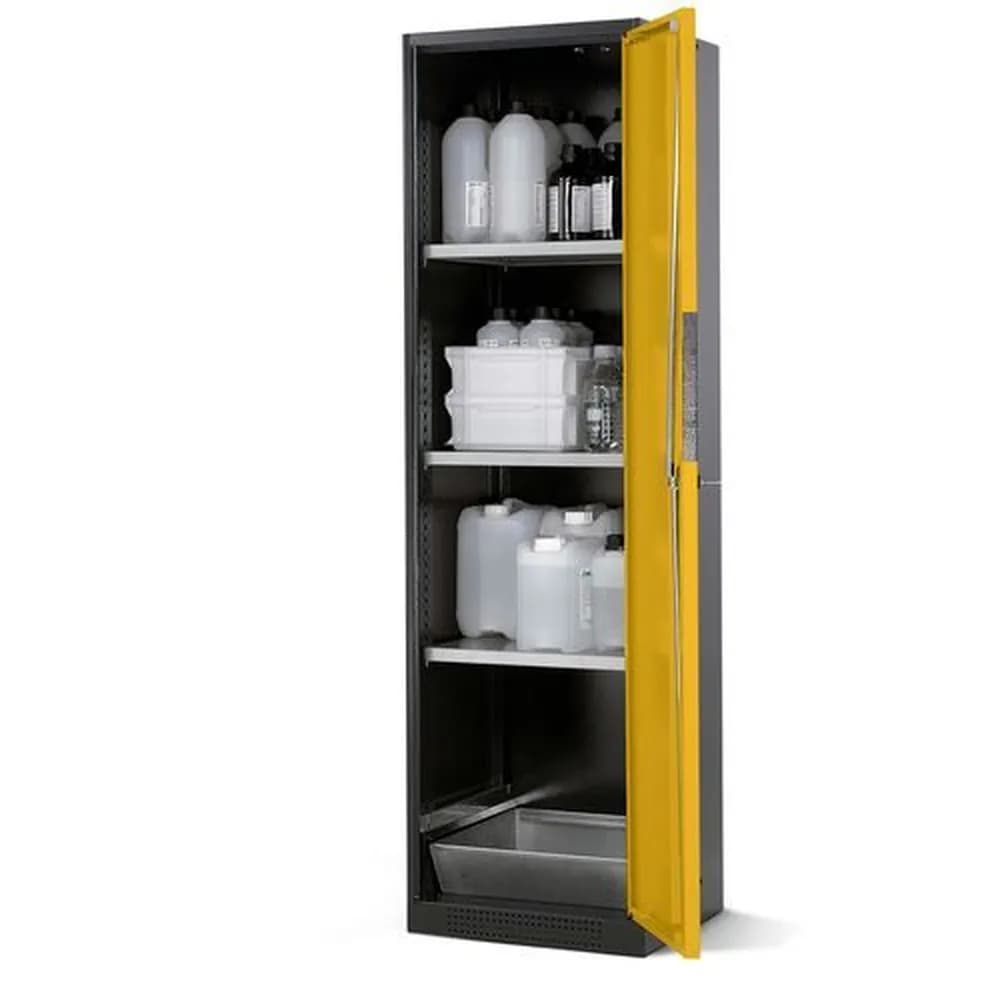 asecos® - asecos Chemikalienschrank Systema CS-53R, Korpus anthrazit, gelb, 3 Einlegeböden und Bodenwanne