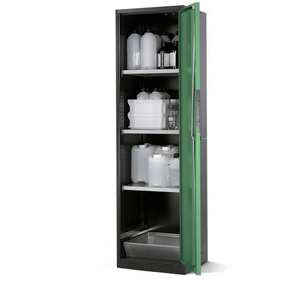 asecos® - asecos Chemikalienschrank Systema CS-53R, Korpus anthrazit, grün, 3 Einlegeböden und Bodenwanne