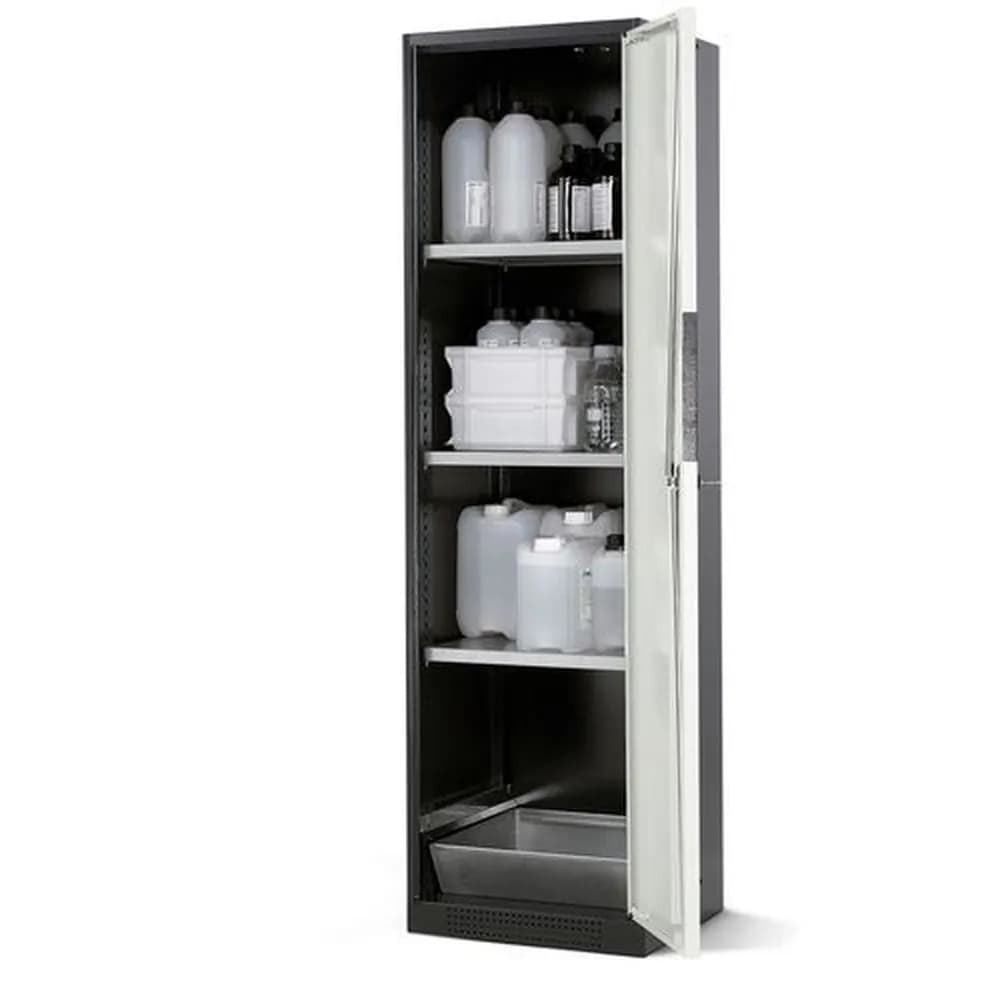 asecos® - asecos Chemikalienschrank Systema CS-53R, Korpus anthrazit, weiss, 3 Einlegeböden und Bodenwanne